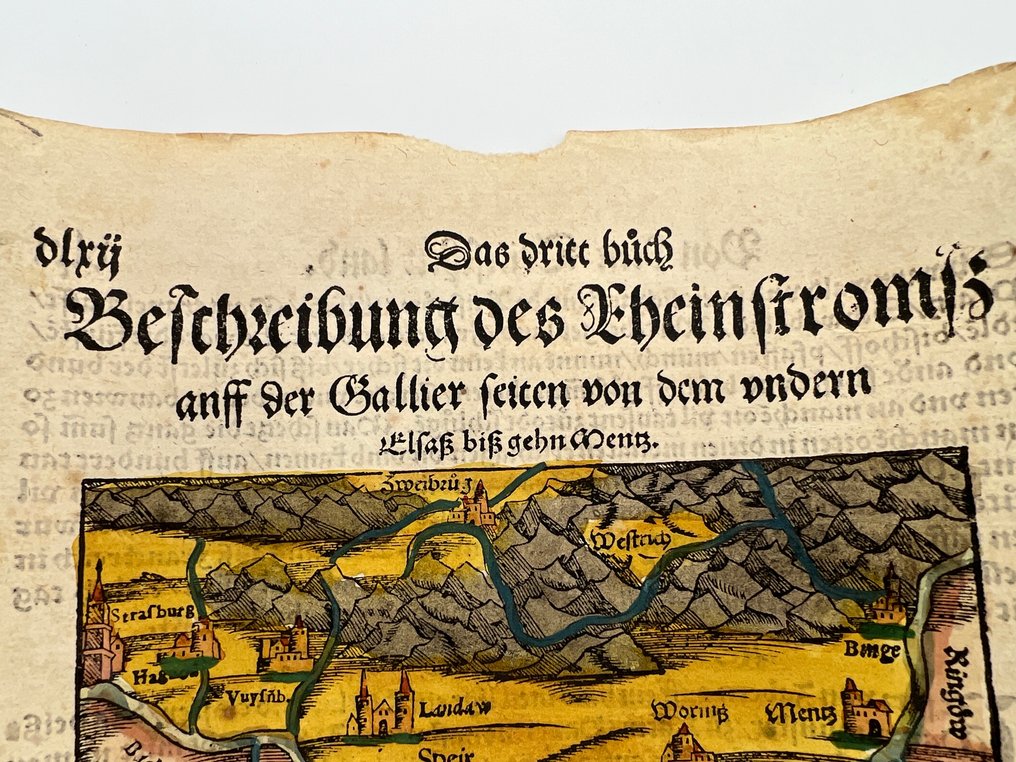 Sebastian Münster - Sebastian Münster – Cosmographia – Carte du Rhin & Vue d’Haguenau - 1550 #3.2