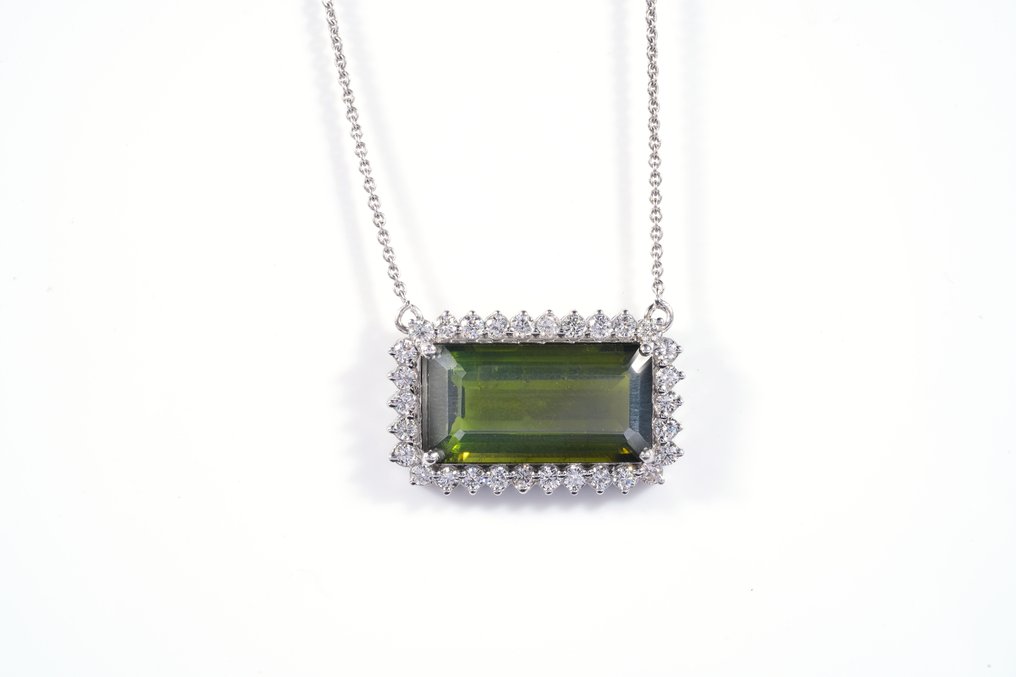 Collier - 18 carats Or blanc - 11.97ct. tw. Tourmaline - Diamant #1.0