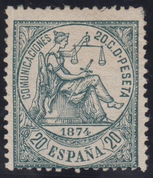 Espagne 1874 - Allégorie de la Justice. 20 centimes, vert. - Edifil 146 #1.0