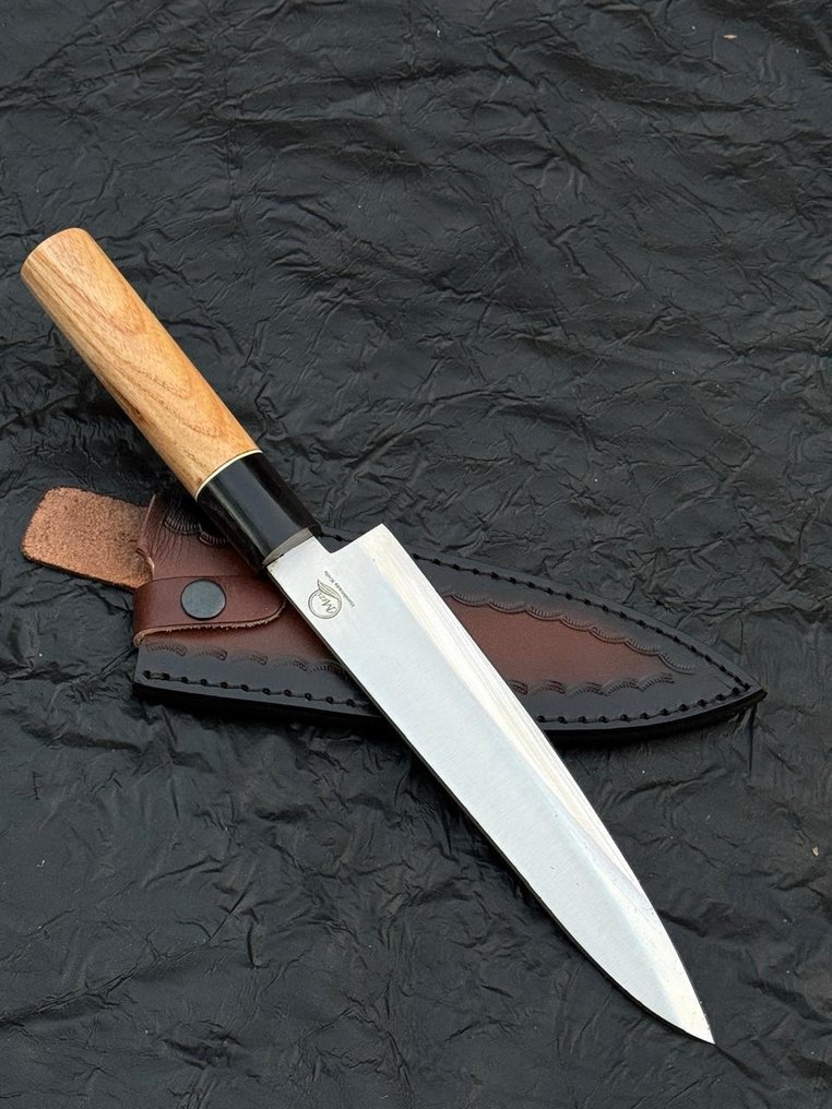 厨刀 - 日式风格·厨师刀 - 手工厨房刀，非洲木材。Risen，皮革10/47 - 亚洲 #4.3