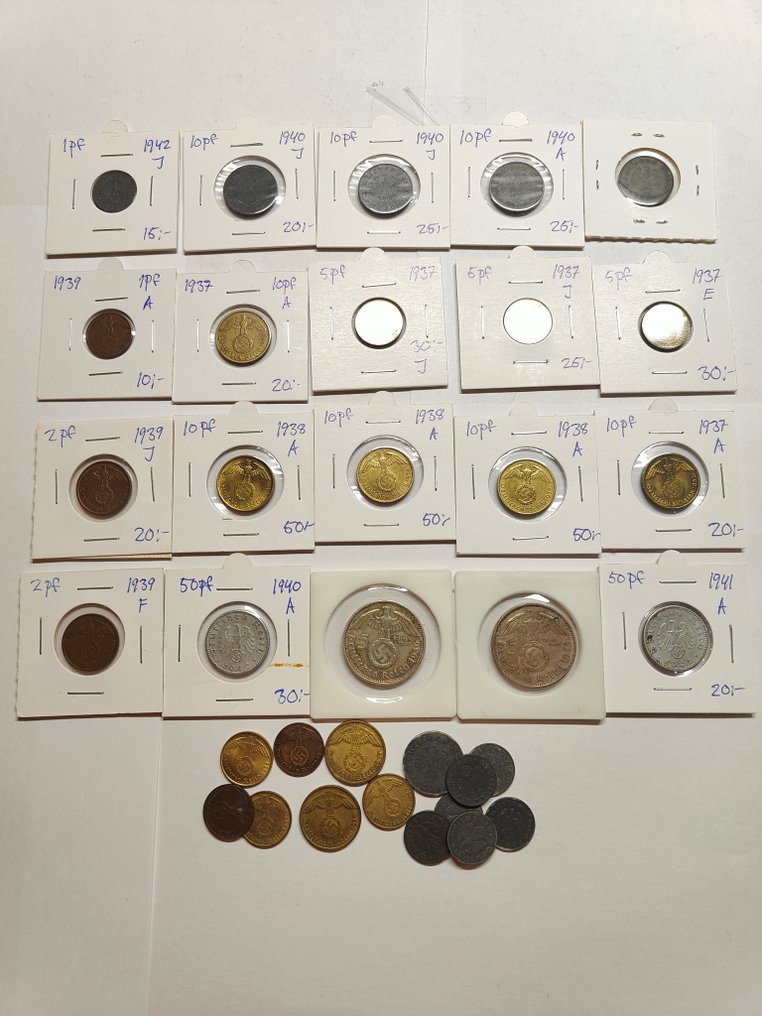 Germany, Third Reich Lot of 34 Third Reich coins, including 2 Silver 5 Reichsmark coins  (χωρίς τιμή ασφαλείας) #1.0