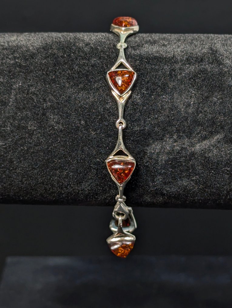 7,97 γρ - Κομψό βραχιόλι από ασήμι 925 με όμορφη φυσική Βαλτική ρητίνη, από τη Σουηδία. - Βραχιόλι #1.0