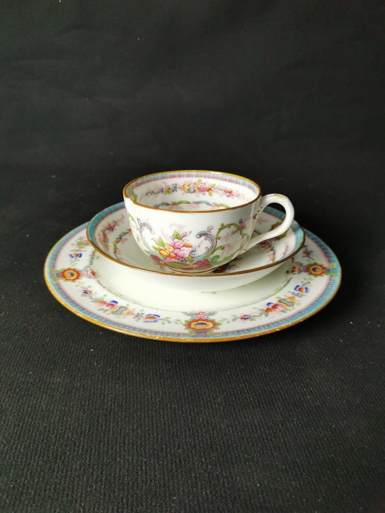 Cauldon England - Fiori e dorato - Tazza da tè con piattino - Kopp och fat (3) - Porslin #1.0
