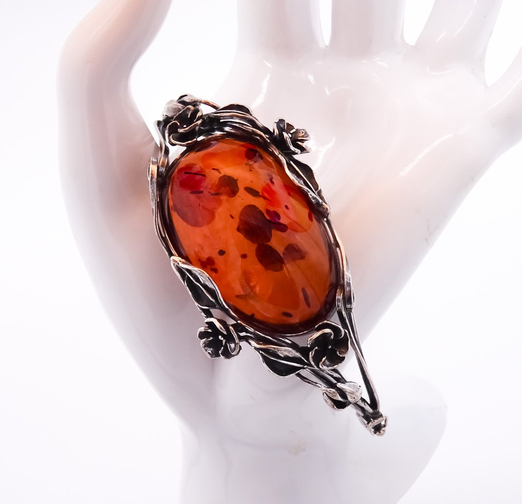 没有保留价 - 手镯 银, 被涂黑 - 50.00ct. tw. 琥珀 - 925,手镯,手工 #4.3