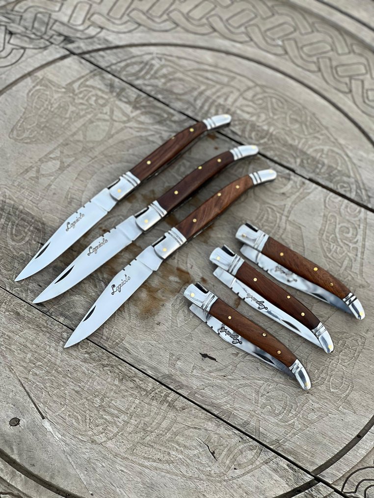 Μαχαίρι κουζίνας - Kitchen knife set -  Laguiole με μέλισσα, αναδιπλούμενο μαχαίρι, κομψό vintage επιτραπέζιο μαχαίρι και συλλεκτικό - Μαχαίρι από ανοξείδωτο ατσάλι, ξύλο τριανταφυλλιάς, μεταλλική υποβραχιόνιο - Γαλλία - Εξατομικευμένο χειροποίητο #1.0