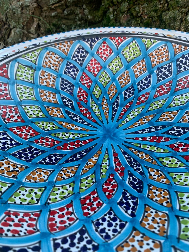 Bol - geometrikus dísztál - Cserép - Dar Jaziri - Sidi Bou Saïd - Kerámia - Tunézia - Late 20th century #1.0