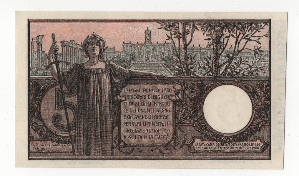 義大利. 5 Lire- 5 Lire 19/09/1923 "Floreale" - Gigante BS 12F; Pick 23f (沒有保留價) #3.2