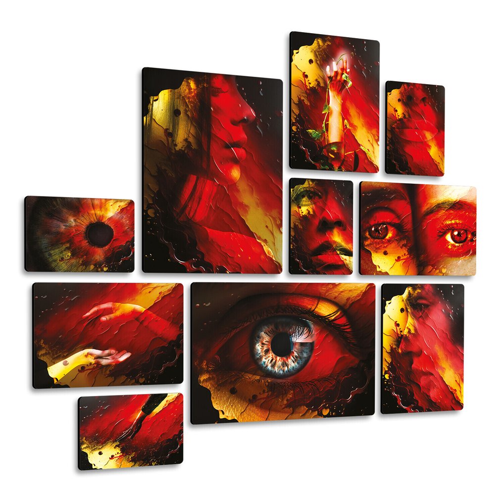 Διακόσμηση τοίχου (10) - Ιταλία - Σετ 10 ξύλινων πάνελ (πάχους 3 mm). Εκτυπωμένα. Soul Red. #1.0