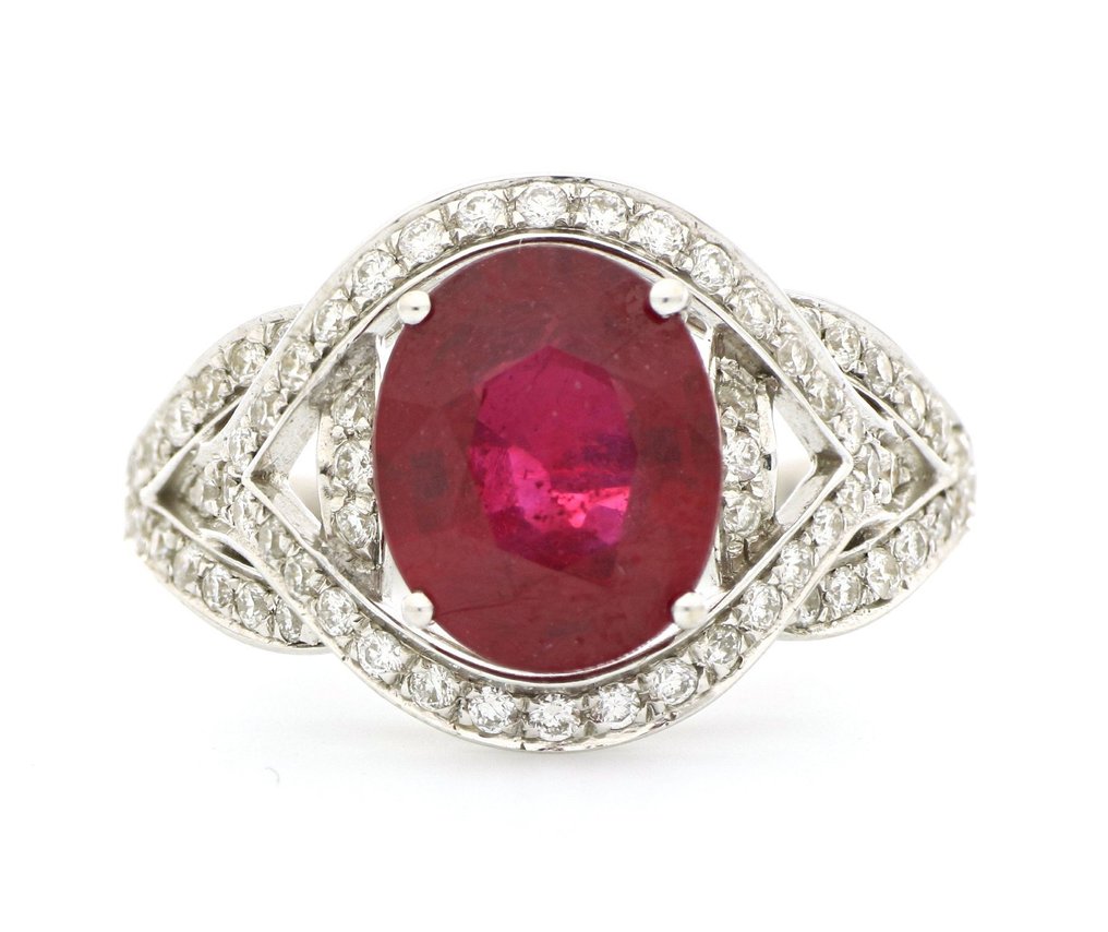 Zonder minimumprijs - Ring - 18 karaat Witgoud -  3.00ct. tw. Robijn - Diamant #4.3