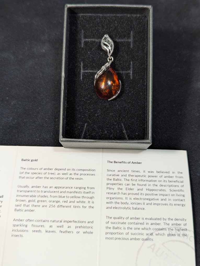 卓越的925银吊坠，配以天然波罗的海琥珀，来自瑞典。 - 墜飾 #2.1