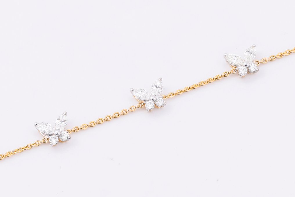 链式手链 - 18K包金 黄金, 镀铑 - 1.18ct. tw. 钻石 (天然) #1.0