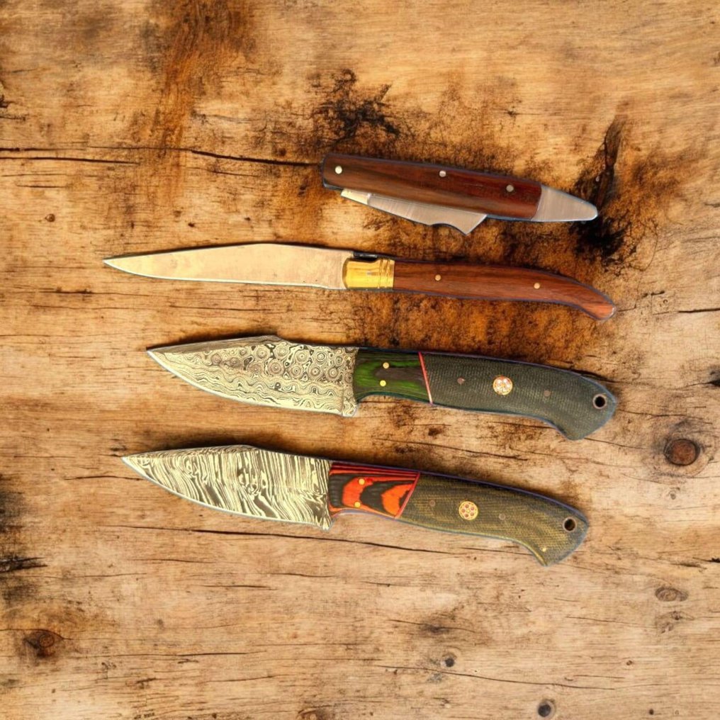 餐刀 (4) - Bone & rose Wood - 达马斯克钢 - 配有皮革袋 #2.1