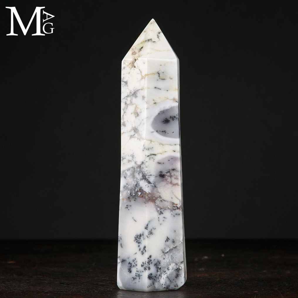 Aragonitindeslutninger - First Choice Mineral Dendritisk agat obelisk - Højde: 208 mm - Bredde: 58 mm- 858 g #2.1