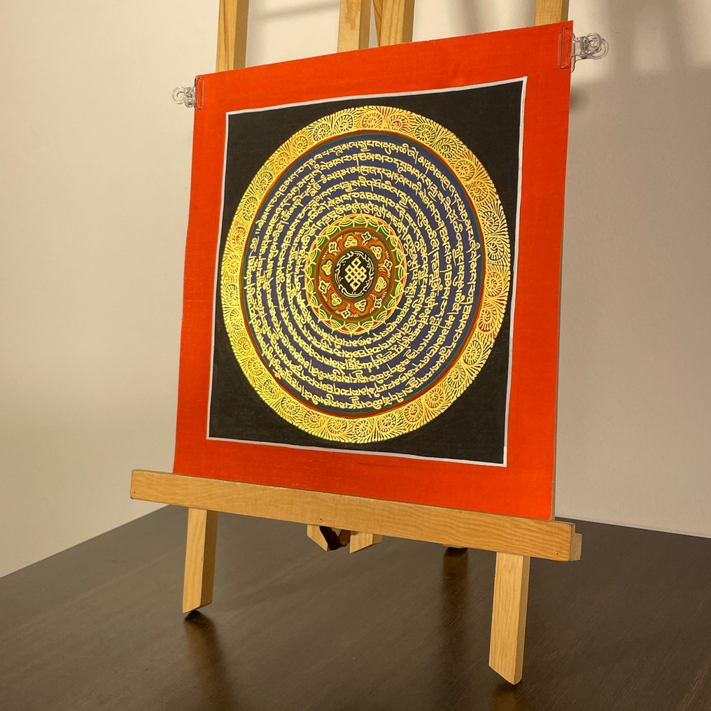 Painting of Tibetan Tradition - Mandala Mantra with Infinity Knot Symbol - Thangka Feng Shui #2.1