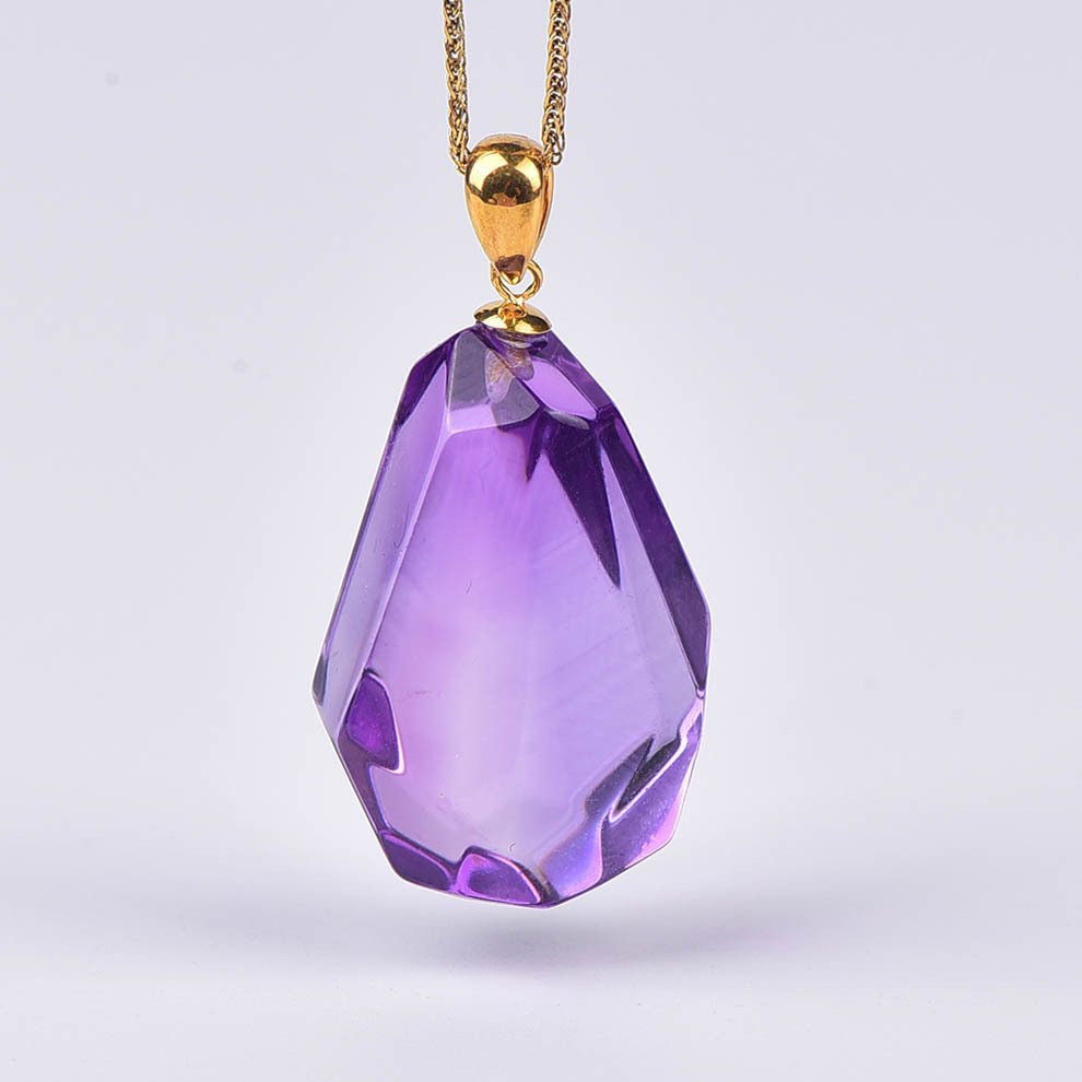 Sans prix de réserve - Collier avec pendentif - 18 carats Or jaune Améthyste - ALGT certifié #3.2