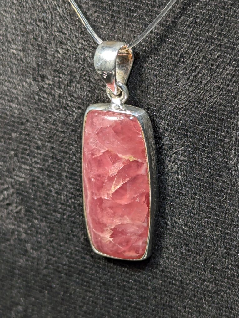 美丽的925银吊坠，配以来自阿根廷的天然粉色玫瑰石。 - 吊坠 #3.2