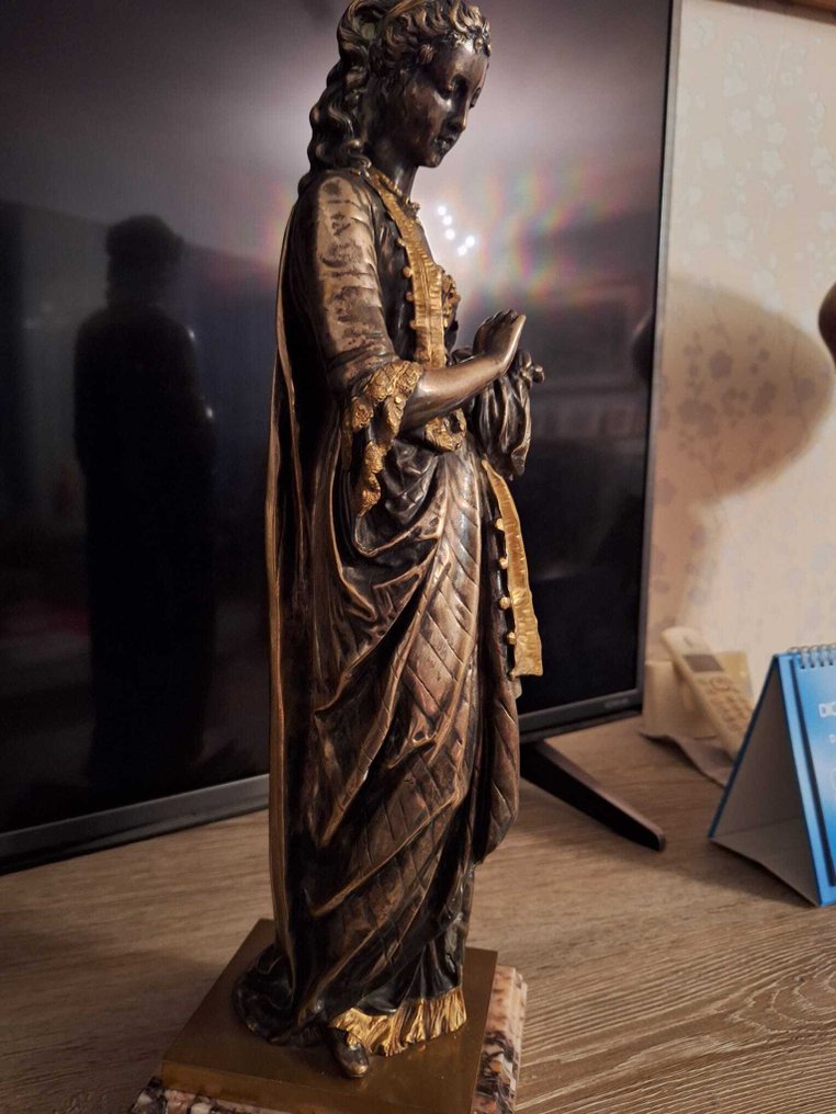 Eugène-Antoine Aizelin (1821-1902) - 雕像, Femme troubadour - 45 cm - 銅綠青銅 #4.3