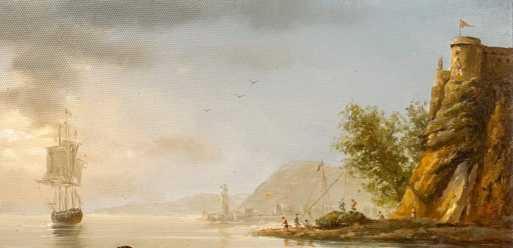 Devivo (XX) - Pêcheurs Entre Voiliers et Rochers Dorés - Paysage Maritime Italien #4.3