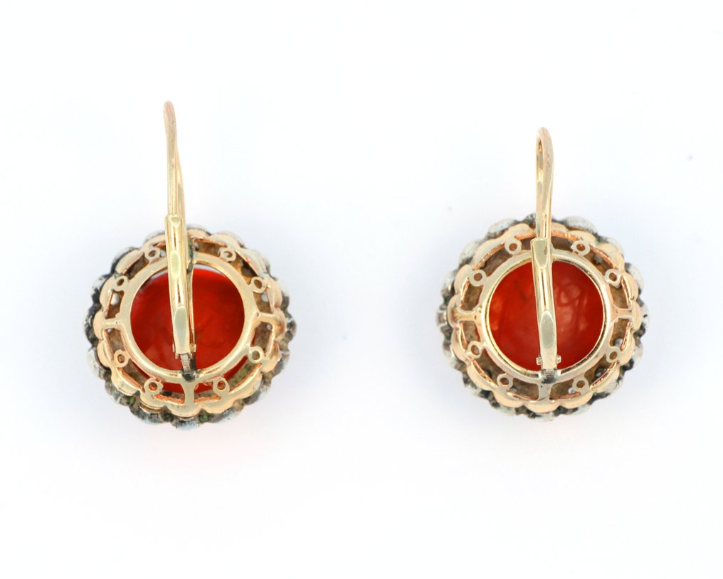 χωρίς τιμή ασφαλείας - Σκουλαρίκια - 18 καράτια Κίτρινο χρυσό Κοράλλι - Διαμάντι #3.2