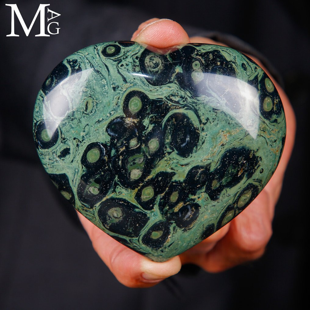 Kambaba Jasper Heart - Top Quality Mineral - Refined Handmade Carving - Altezza: 82 mm - Larghezza: 94 mm- 362 g #1.0