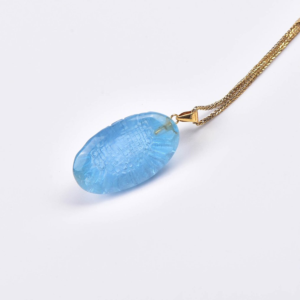 Sem preço de reserva - Colar com pingente - 18 K Ouro amarelo Água-marinha - Certificada pela ALGT #3.2