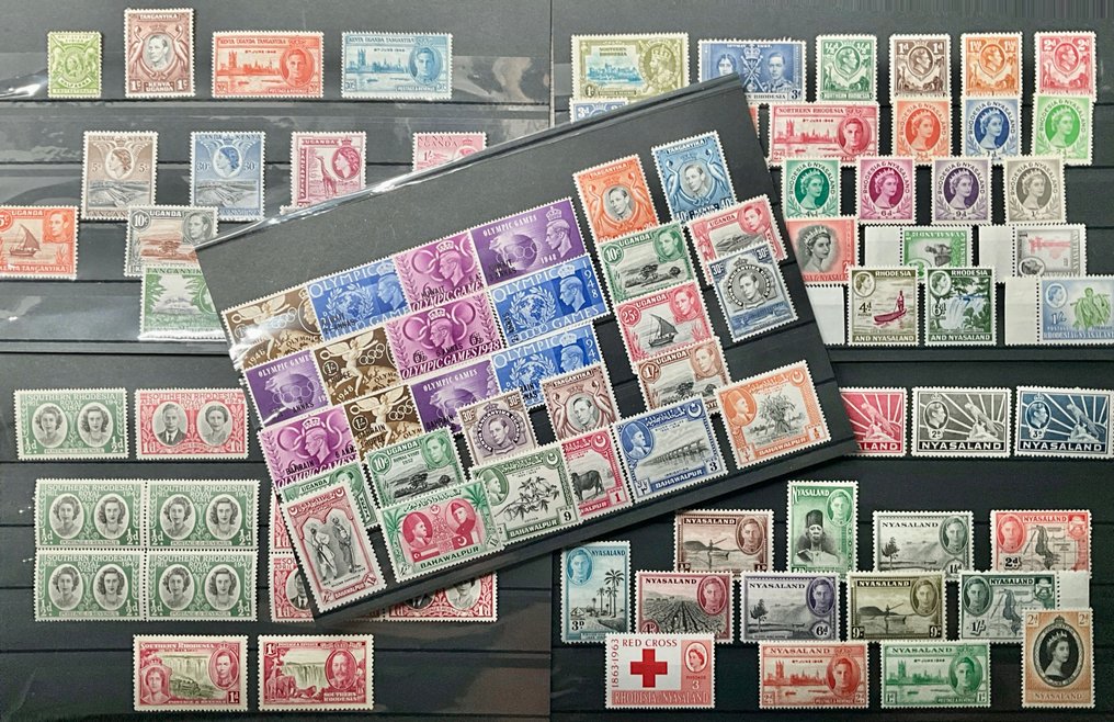 Commonwealth britannico 1876/1949 - Parti in 5 schede, Nyassaland, Sud e Nord Rhodesia, Uganda, Kenya, Bahawalpur, Tanganyika - Michel #1.0