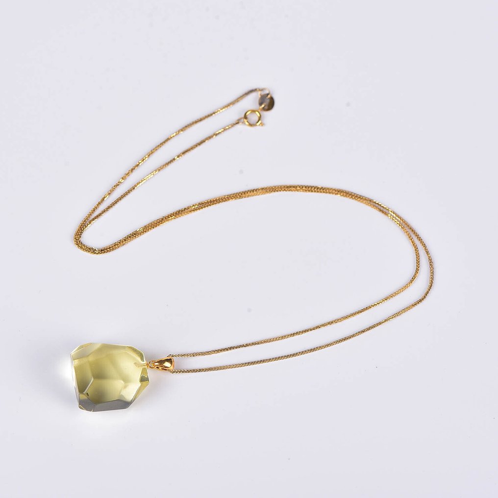 没有保留价 - 吊坠项链 - 18K包金 黄金 黄水晶 - ALGT 认证 #1.0