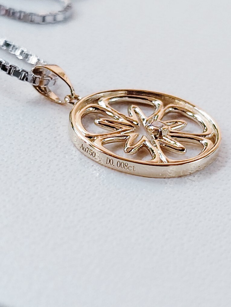 Zonder minimumprijs - Ketting met hanger - 18 karaat Geel goud -  0.01ct. tw. Diamant (Natuurlijk)  #4.3