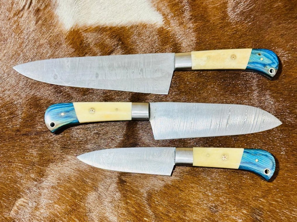 厨刀 -  厨房刀具套装（0062） - 由骆驼骨、异国木材制成的把手和由折叠钢制成的刀刃 - 英国 - 厨房刀具套装 #4.3