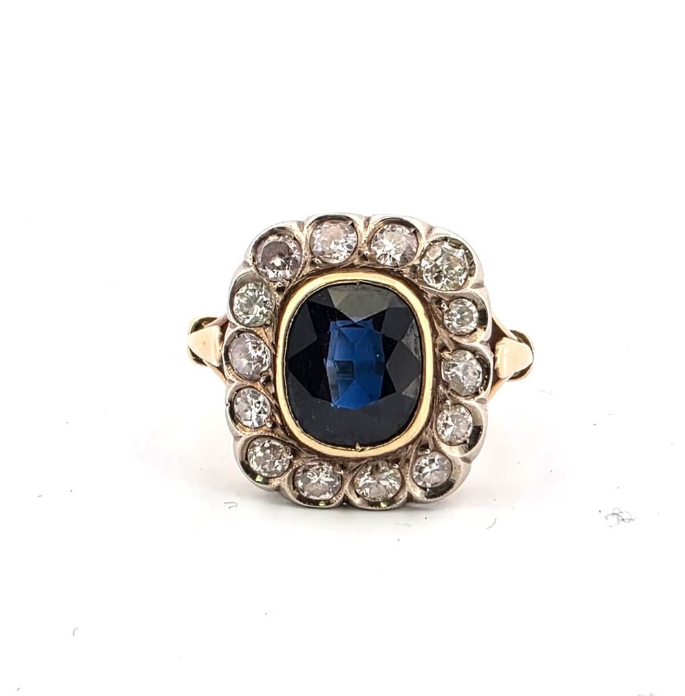 戒指 - 18K包金 黄金 - 3.00ct. tw. 蓝宝石 - 钻石 #1.0