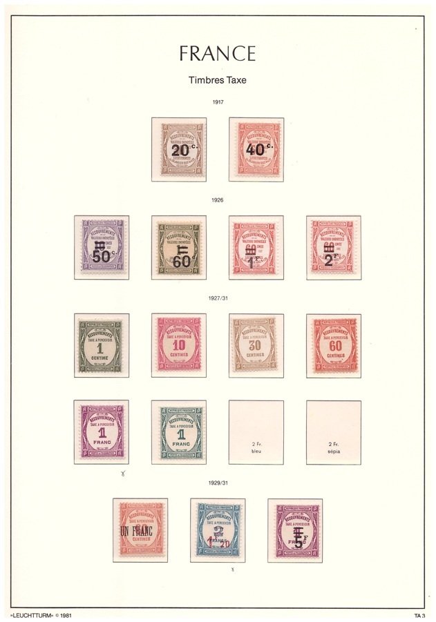 France 1908/1927 - Set of new Taxe stamps** (except 3 Tp*) on album sheets. - Voir Photos & déscriptif. #1.0
