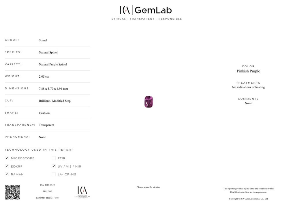 沒有保留價 - 1 pcs  粉色, 紫色 尖晶石  - 2.05 ct - 國際有色寶石協會 (ICA GemLab) - 天然顶级尖晶石 #2.1