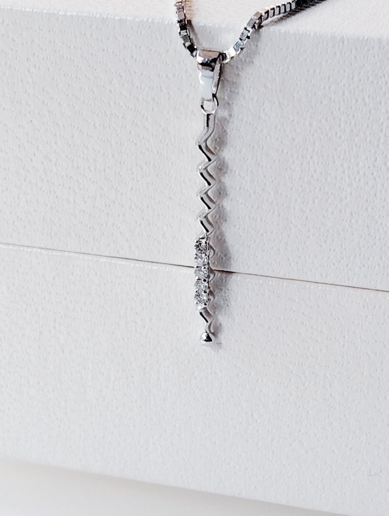 沒有保留價 - 吊墜頸鏈 - 18 克拉 鉑金, 白金 -  0.03ct. tw. 鉆石 (天然)  #1.0