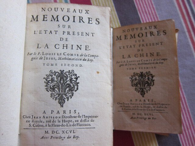 LE COMTE - Nouveaux mémoires sur l'état présent de la Chine. EO. 2 vol. - 1696 #2.1