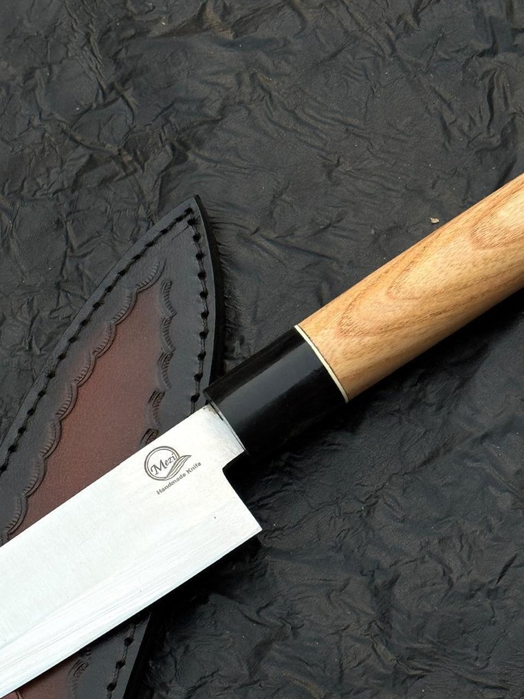 厨刀 - 日式风格·厨师刀 - 手工厨房刀，非洲木材。Risen，皮革10/47 - 亚洲 #1.0