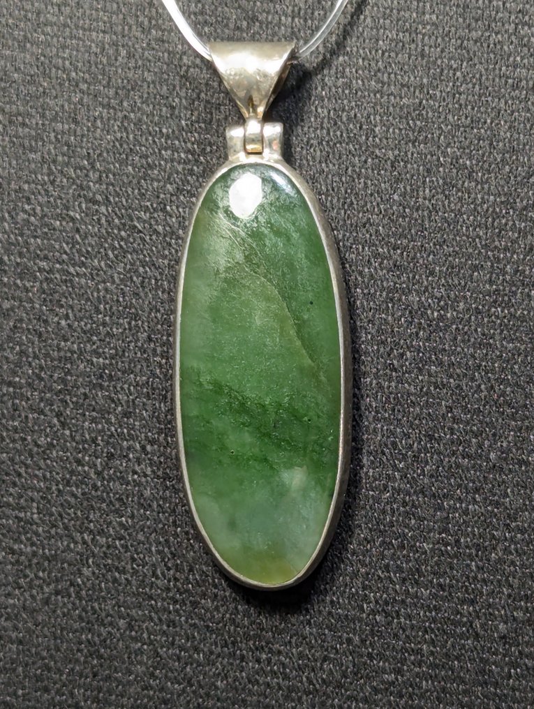 Pendente in argento 925, con giada nephrite naturale, dalla Russia - Ciondolo #3.2