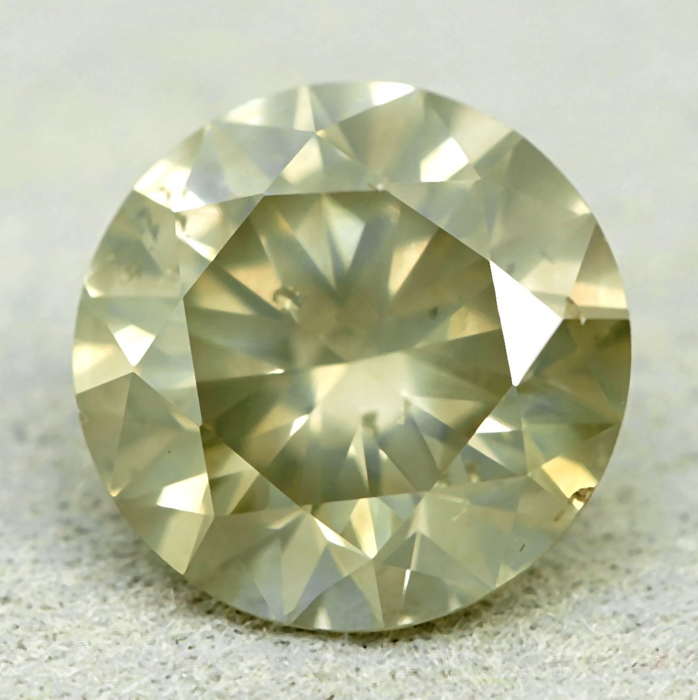 No reserve price - 1 pcs Diamond  (Natural coloured)  - 1.01 ct - Round - Light Greyish Yellow - I1 - Gem Report Antwerp (GRA) #1.0