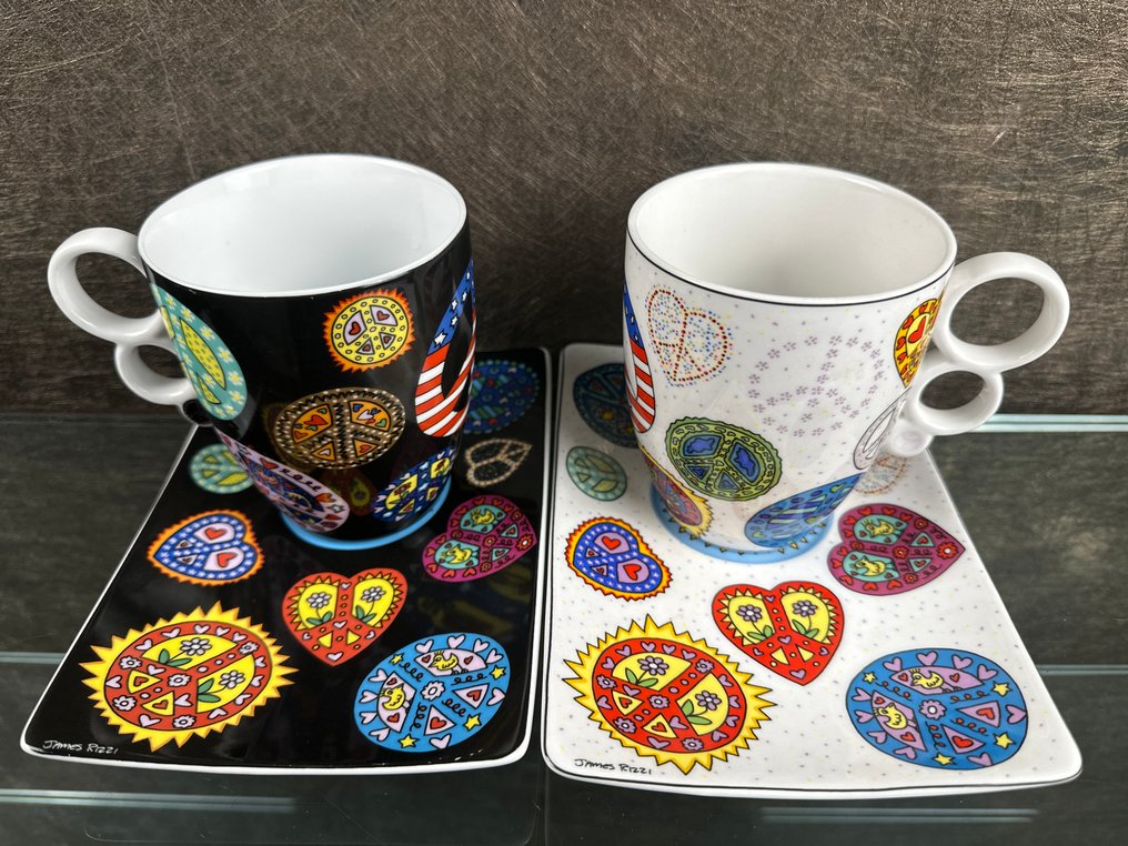Goebel — Artis Orbis collection - James Rizzi - Tazza da tè (2) - Porcellana - Amore e Pace #1.0