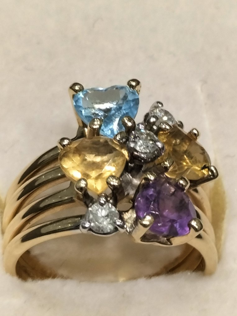 鸡尾酒戒指 - 18K包金 黄金, 白金 - 2.85ct. tw. 混合宝石 - 钻石 - 18K 金戒指 #4.3