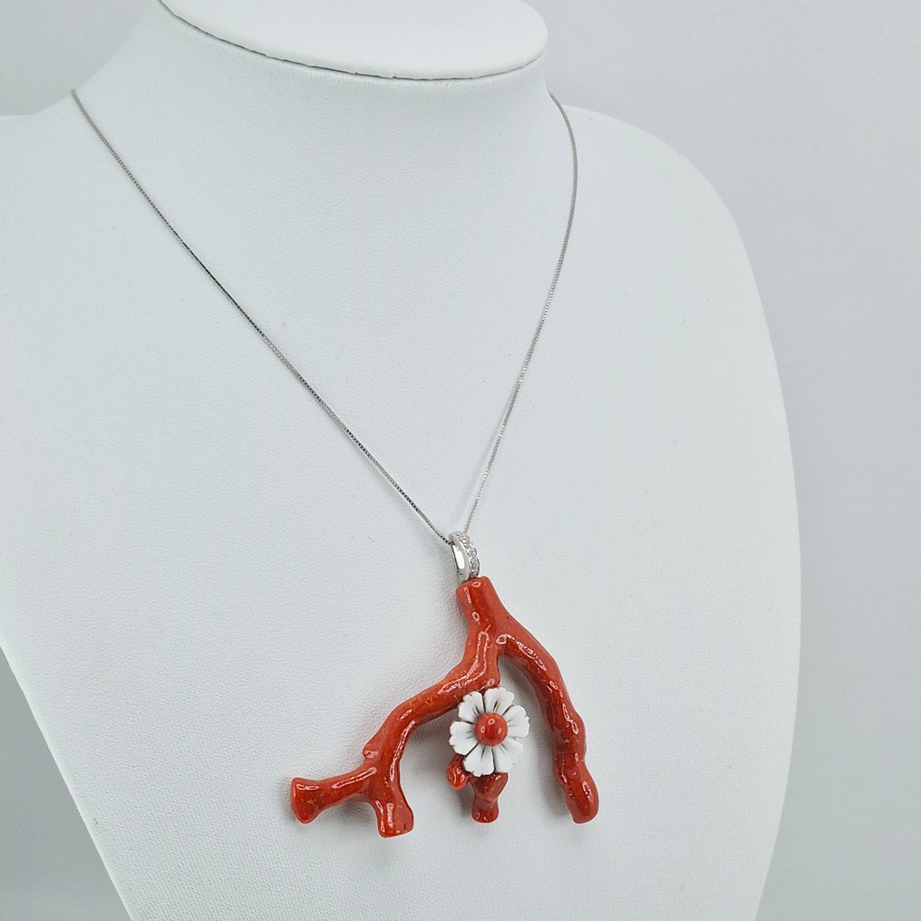 Coral cor de sangue - Prata - Colar com pingente - CORALLO MEDITERRANEO #4.3
