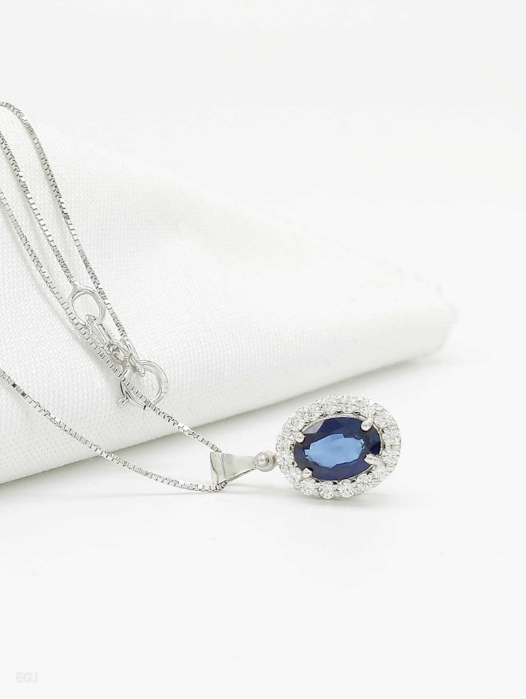 Sem preço de reserva - Colar - 14 K Ouro branco Safira - Diamante #1.0