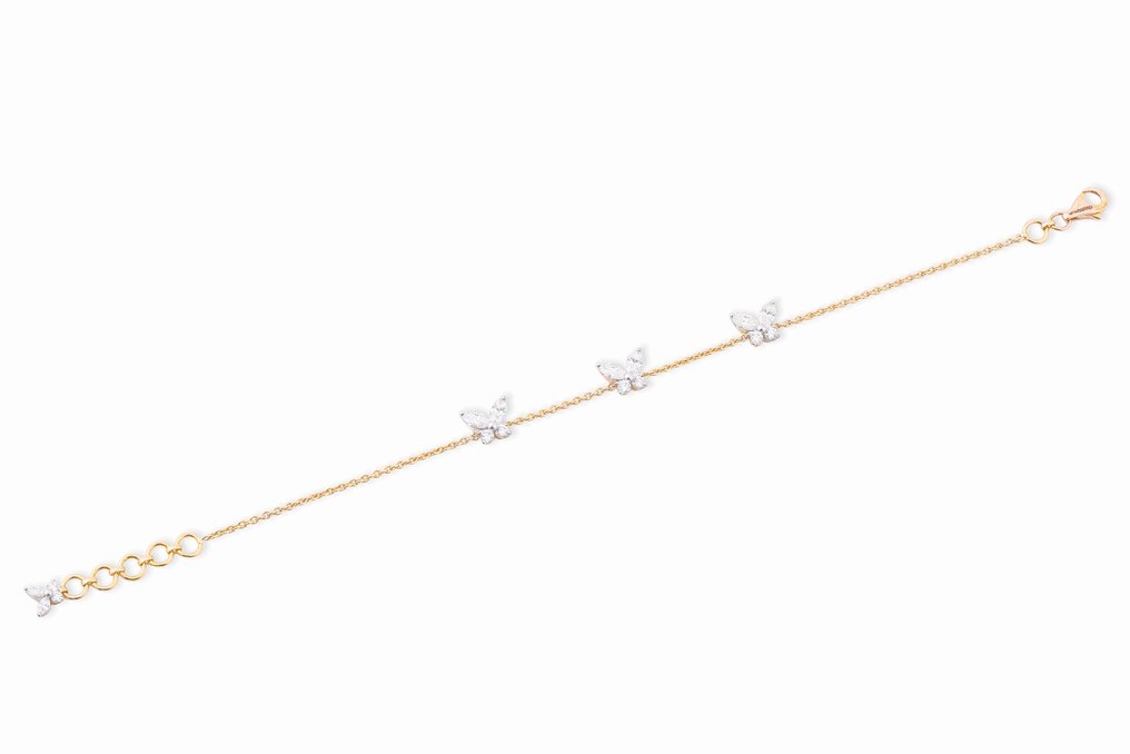 链式手链 - 18K包金 黄金, 镀铑 - 1.18ct. tw. 钻石 (天然) #1.0