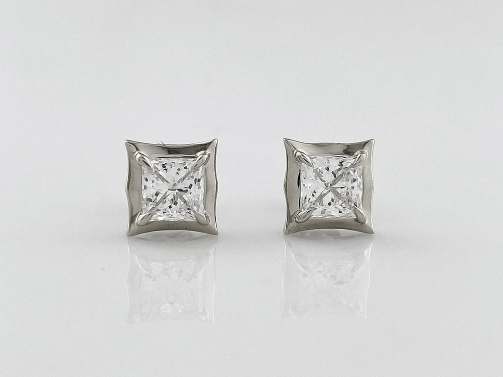 耳環 - 14 克拉 白金 - 2.15ct. tw. 鉆石 (實驗室培育) #1.0