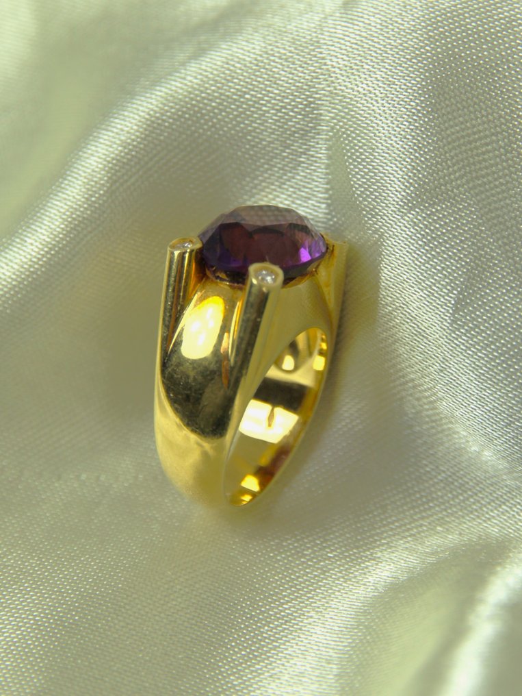 戒指 - 18K包金 黄金 - 12.12ct. tw. 紫水晶 - 钻石 #4.3