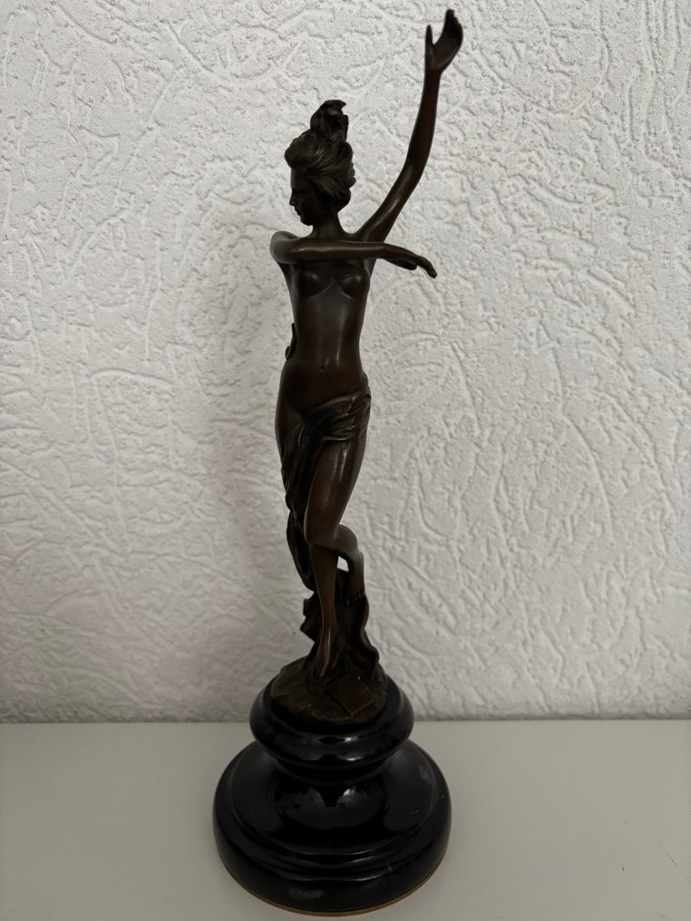 Leonardo Bistolfi - Scultura, Elegant nude ribbon dancer - 29 cm - Bronzo #1.0