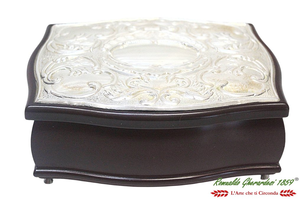 scrigno bombato in legno con argento cesellato - 盒 - .925 銀 #1.0