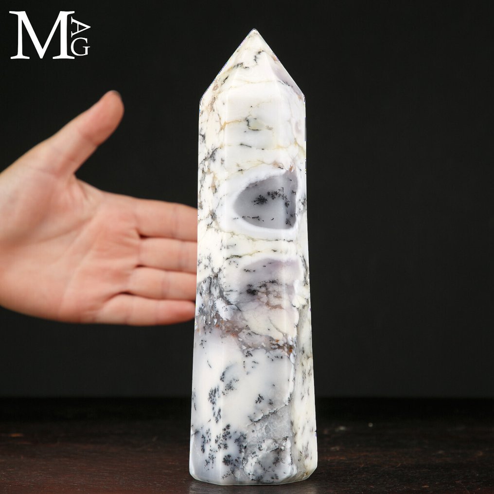 Aragonitindeslutninger - First Choice Mineral Dendritisk agat obelisk - Højde: 208 mm - Bredde: 58 mm- 858 g #1.0