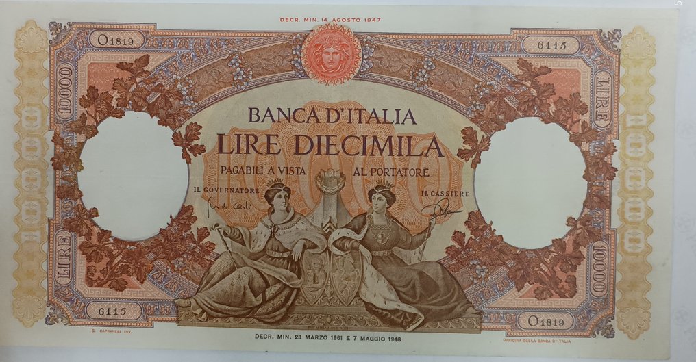 Ιταλία. - 10.000 Lire 1961 "Regine del Mare" - Alfa BI 842 #1.0