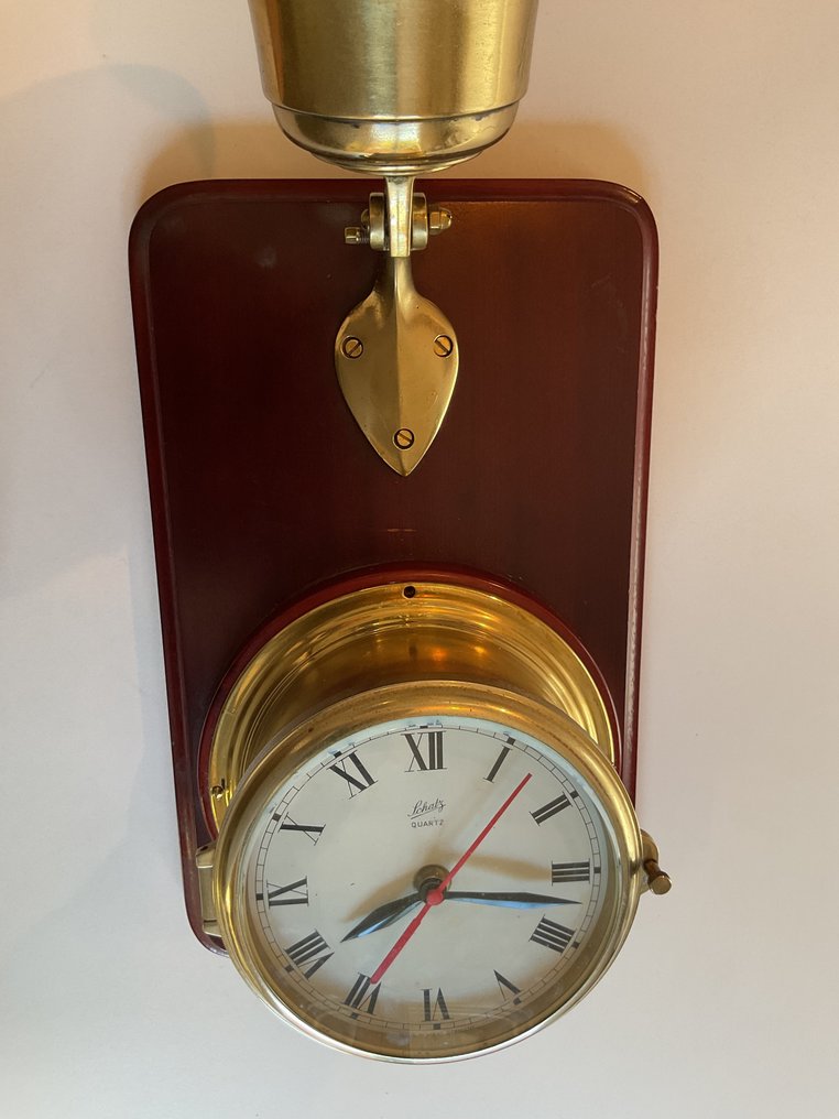 Ship's clock - Vintage Brass, Wood - Late 20th century - Naval clock with bell #4.3