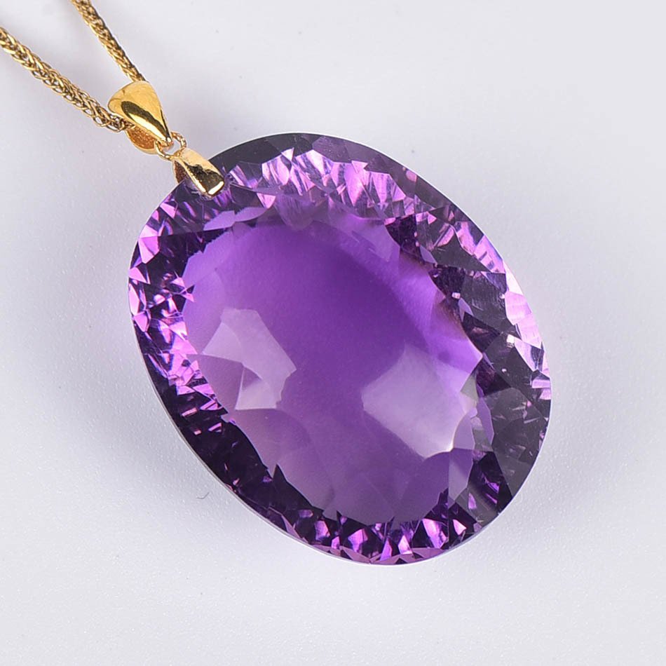 沒有保留價 - 吊墜頸鏈 - 18 克拉 黃金 紫水晶 - ALGT 认证 #1.0